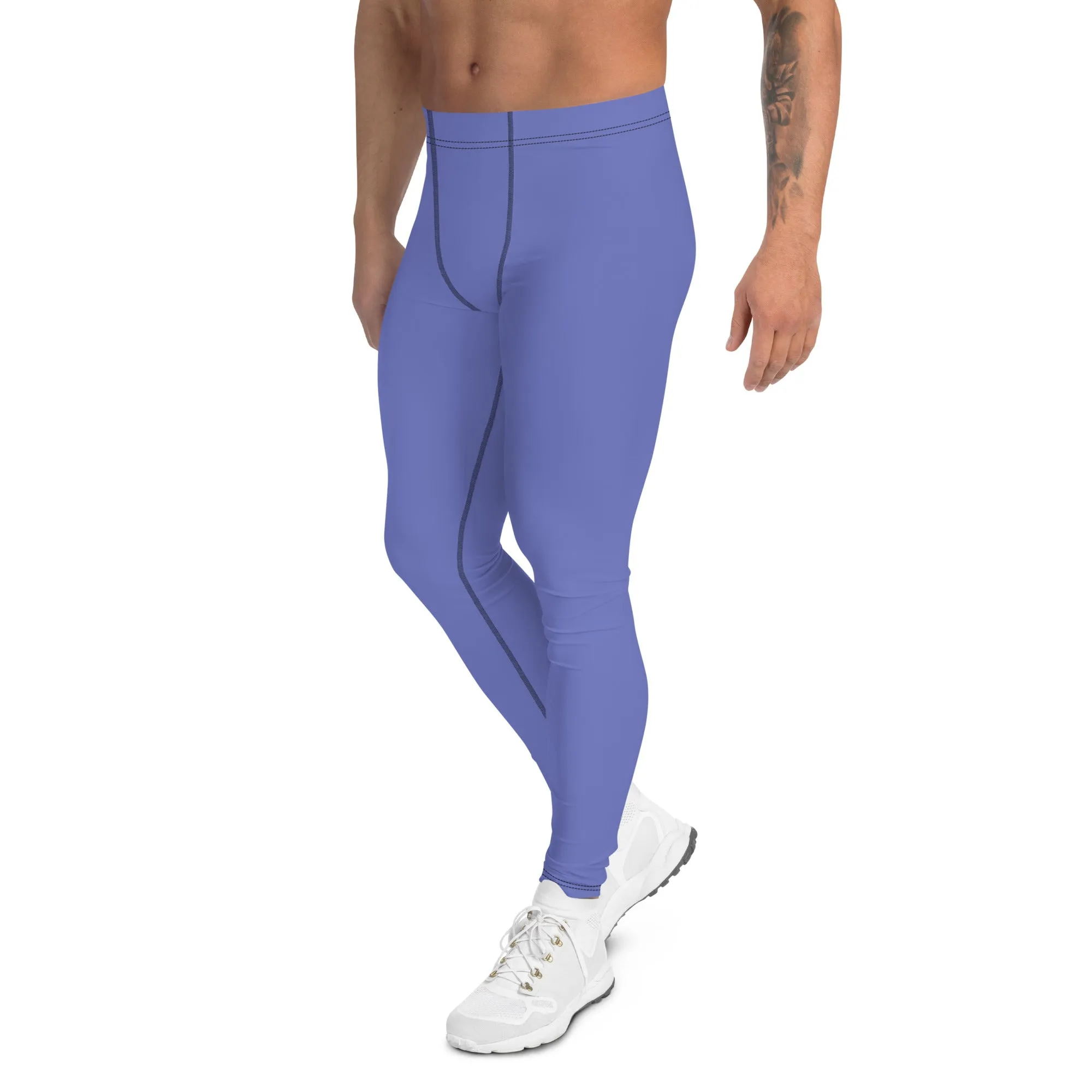 Purple Solid Color Men's Leggings, Solid Lavender Purple Color Men's Tights Compression Pants - Made in USA/EU/MX