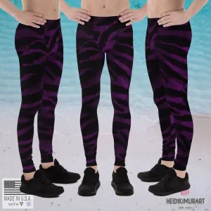 Purple Tiger Stripe Meggings, Men's Yoga Pants Running Leggings Tights- Made in USA/EU