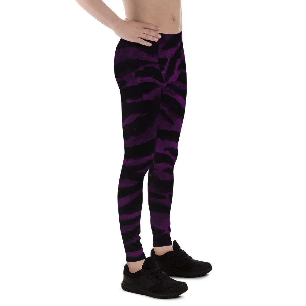 Purple Tiger Stripe Meggings, Men's Yoga Pants Running Leggings Tights- Made in USA/EU