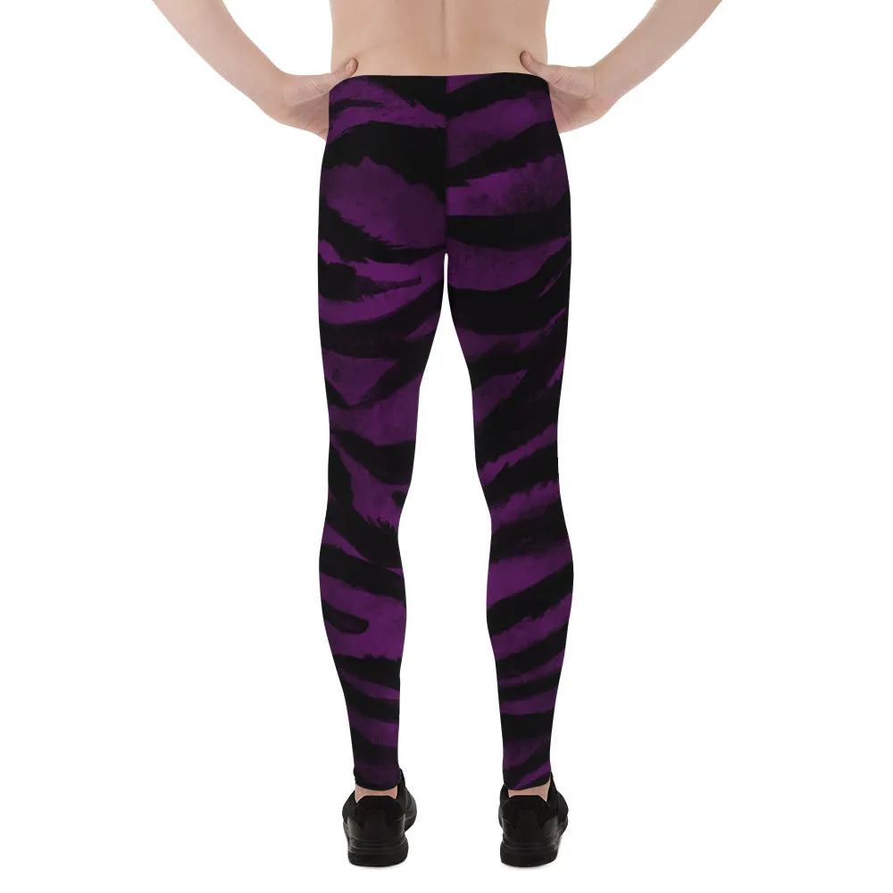 Purple Tiger Stripe Meggings, Men's Yoga Pants Running Leggings Tights- Made in USA/EU