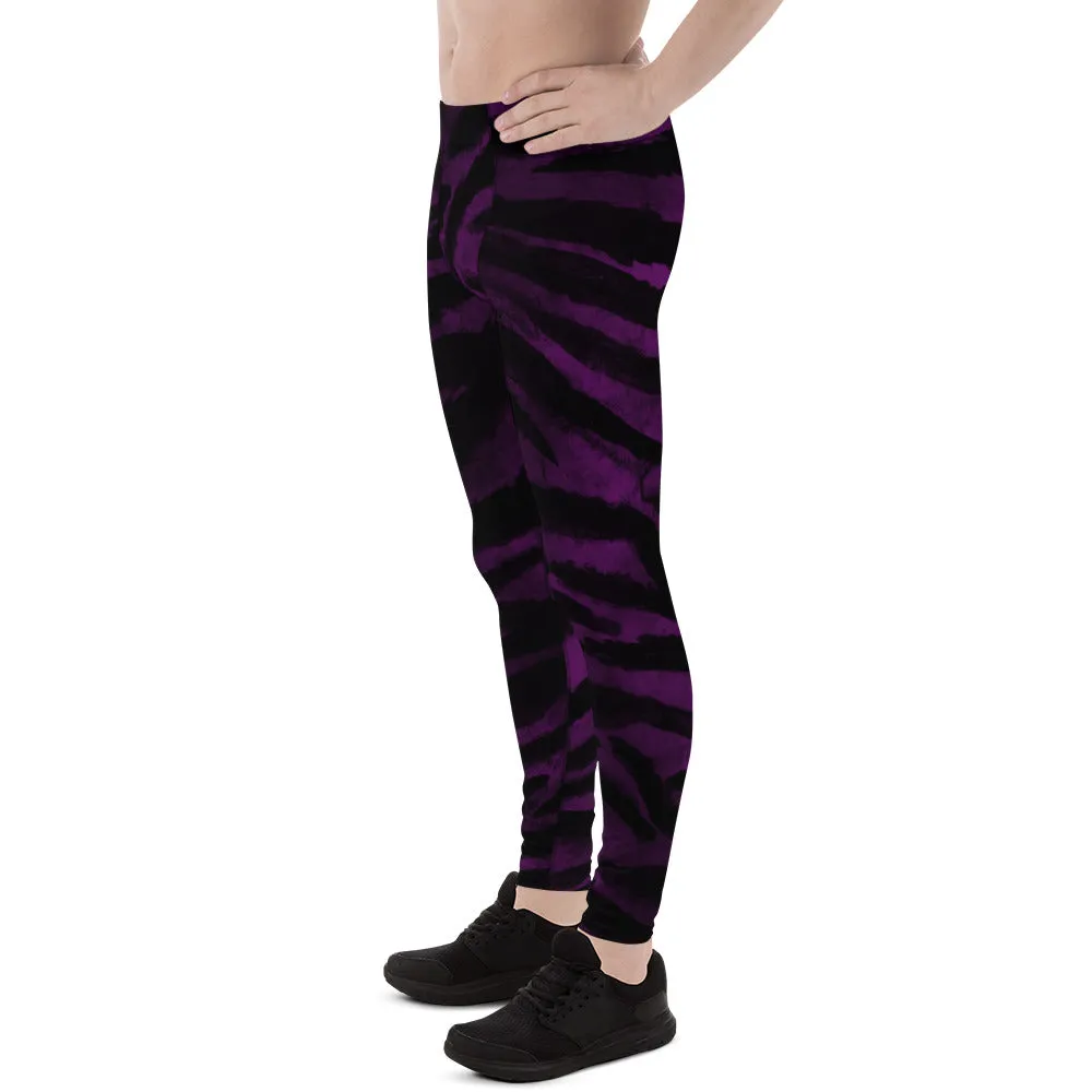 Purple Tiger Stripe Meggings, Men's Yoga Pants Running Leggings Tights- Made in USA/EU