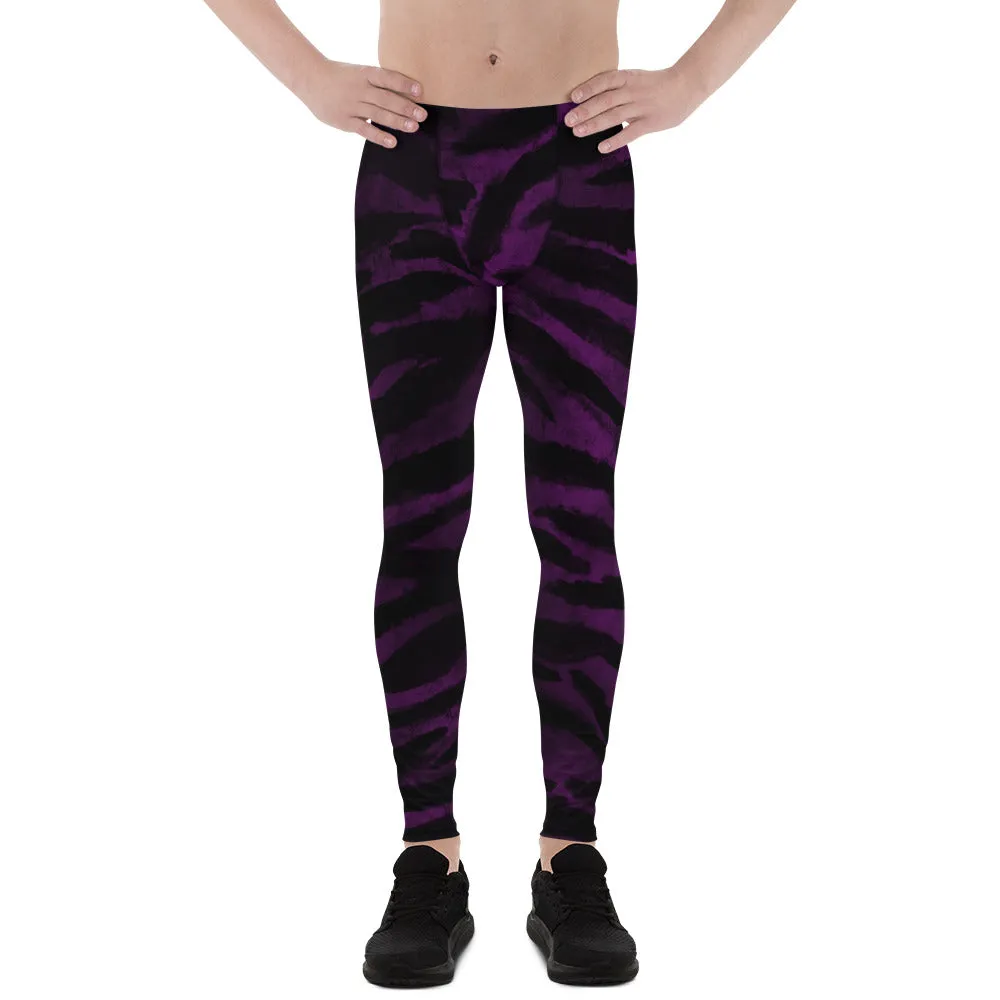 Purple Tiger Stripe Meggings, Men's Yoga Pants Running Leggings Tights- Made in USA/EU