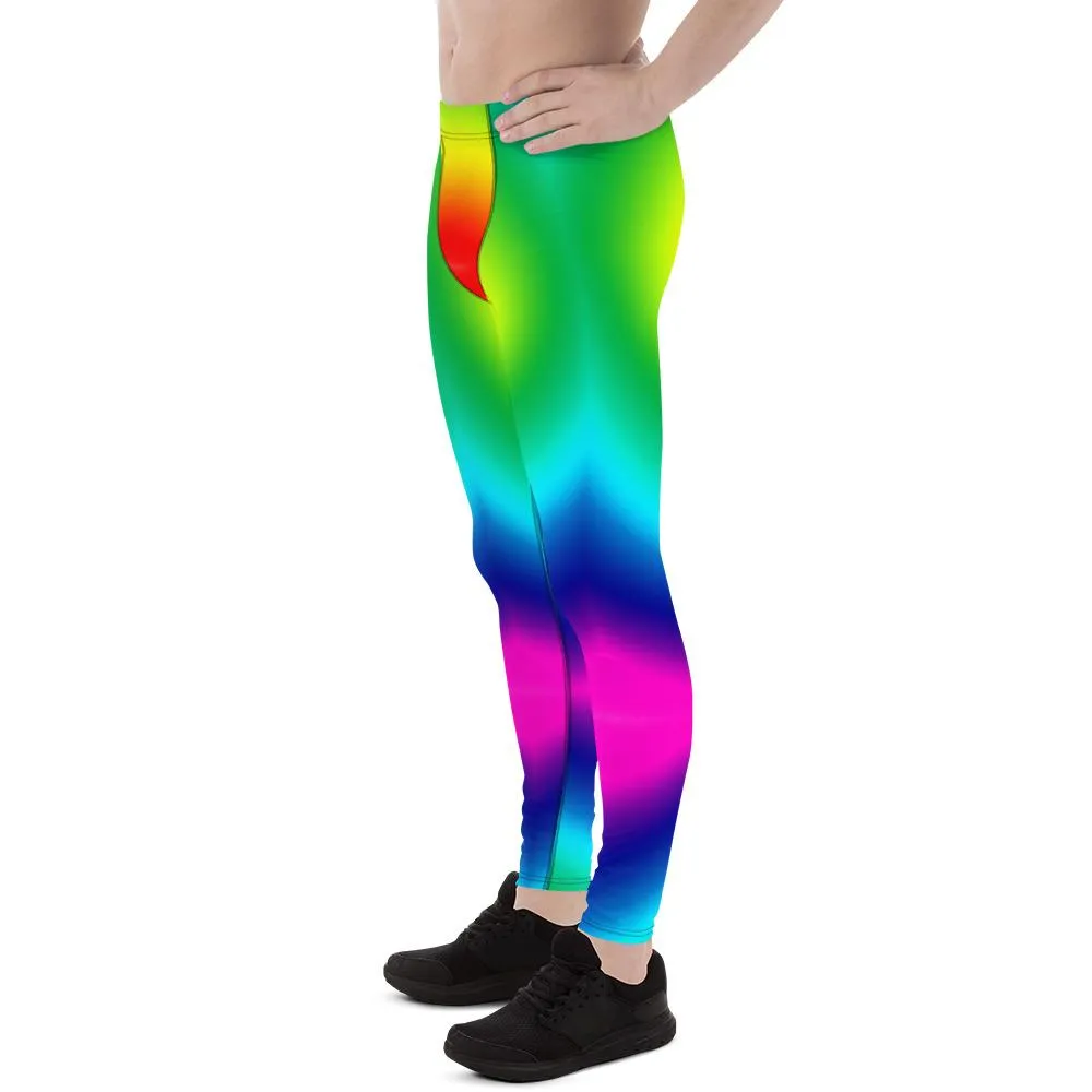 Radial LGBTQ Gay Pride Meggings, Rainbow Print Men's Leggings Pants-Made in USA/EU