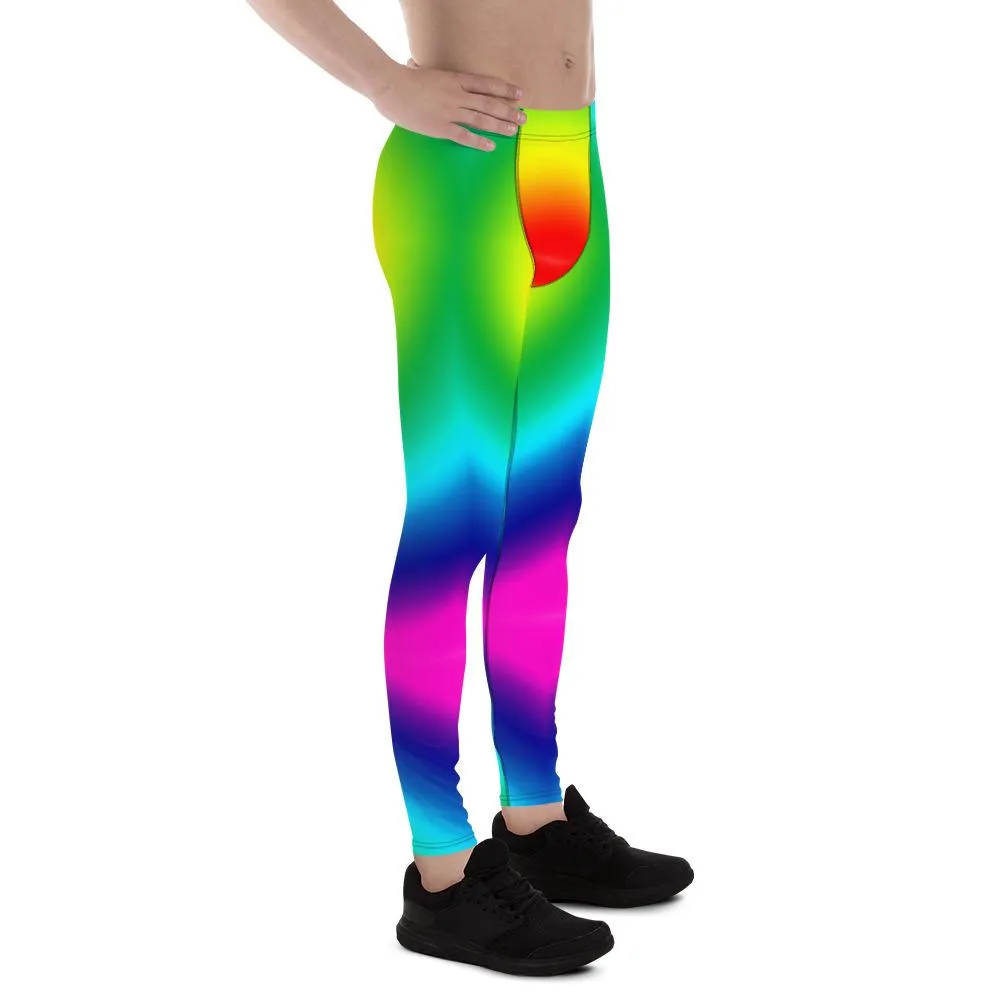 Radial LGBTQ Gay Pride Meggings, Rainbow Print Men's Leggings Pants-Made in USA/EU