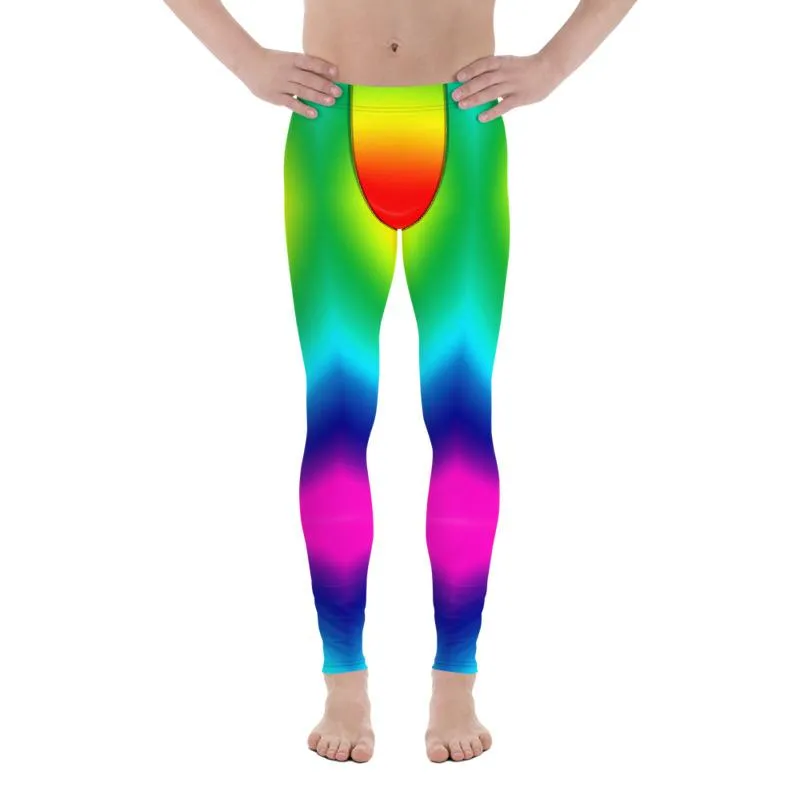 Radial LGBTQ Gay Pride Meggings, Rainbow Print Men's Leggings Pants-Made in USA/EU