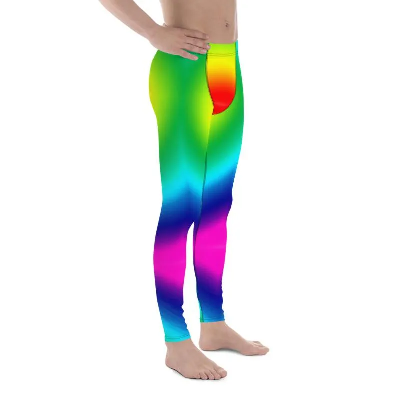 Radial LGBTQ Gay Pride Meggings, Rainbow Print Men's Leggings Pants-Made in USA/EU