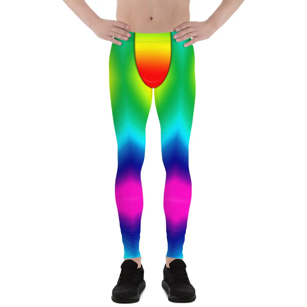 Radial LGBTQ Gay Pride Meggings, Rainbow Print Men's Leggings Pants-Made in USA/EU