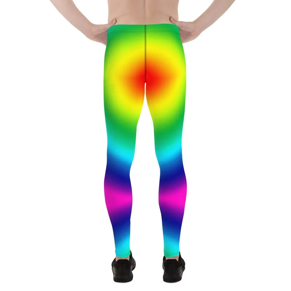 Radial LGBTQ Gay Pride Meggings, Rainbow Print Men's Leggings Pants-Made in USA/EU