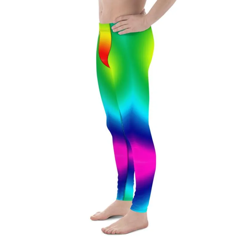 Radial LGBTQ Gay Pride Meggings, Rainbow Print Men's Leggings Pants-Made in USA/EU