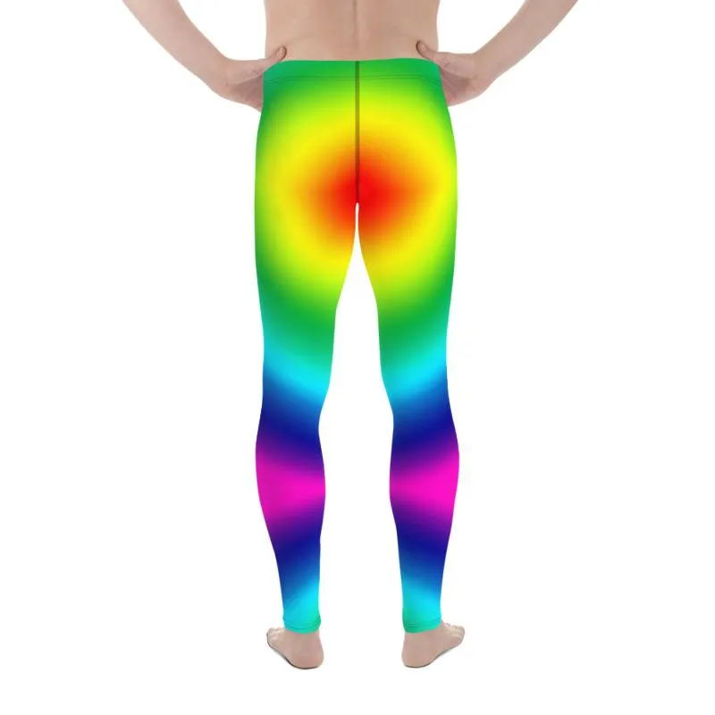 Radial LGBTQ Gay Pride Meggings, Rainbow Print Men's Leggings Pants-Made in USA/EU