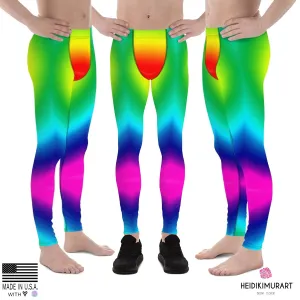 Radial LGBTQ Gay Pride Meggings, Rainbow Print Men's Leggings Pants-Made in USA/EU