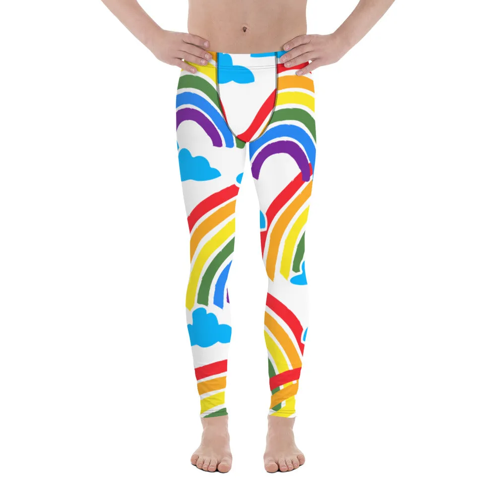 Rainbow Striped Men's Leggings, Best Gay Pride Best Men's Leggings Pride Outfits-Made in USA/EU/MX