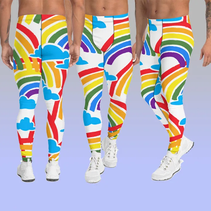 Rainbow Striped Men's Leggings, Best Gay Pride Best Men's Leggings Pride Outfits-Made in USA/EU/MX