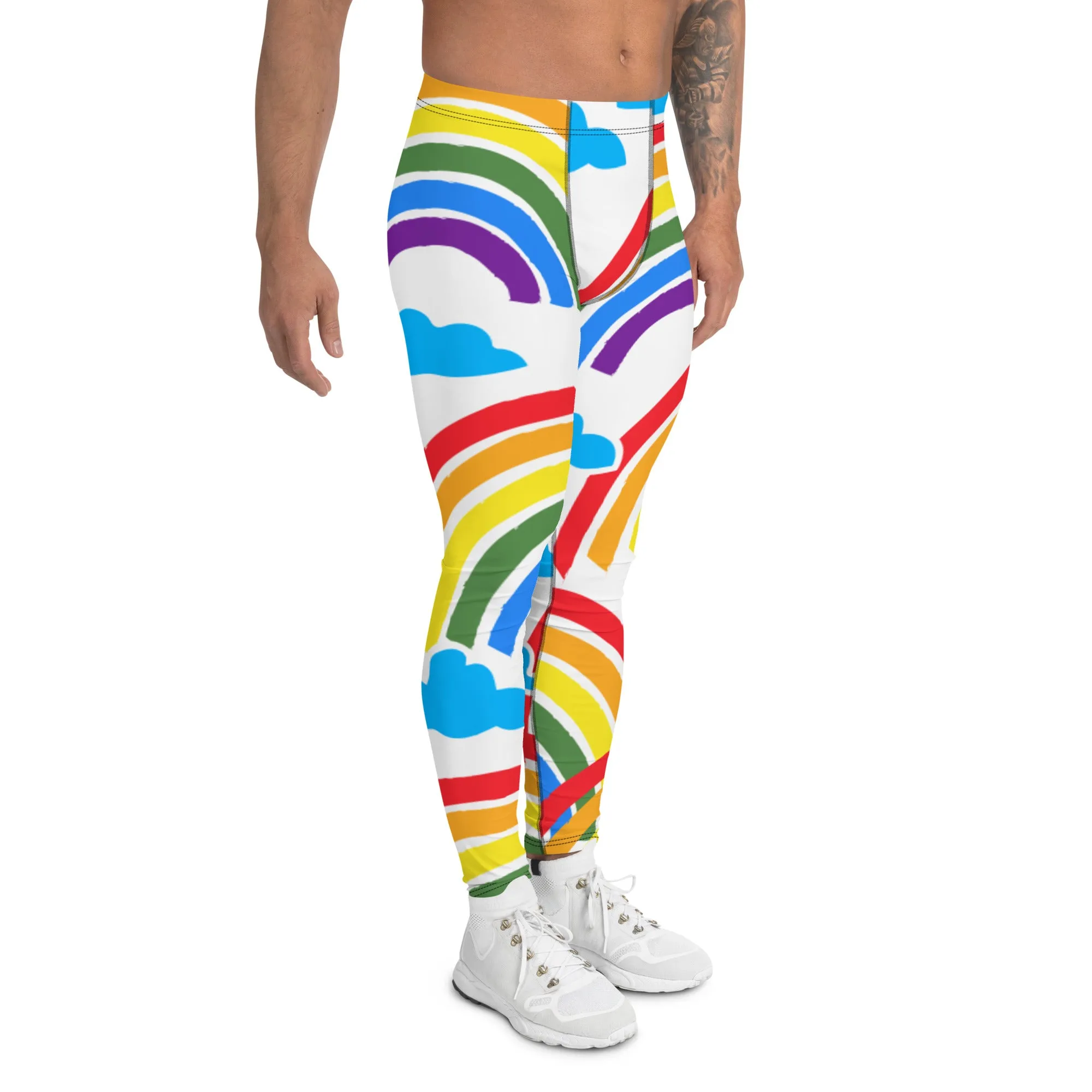 Rainbow Striped Men's Leggings, Best Gay Pride Best Men's Leggings Pride Outfits-Made in USA/EU/MX