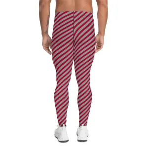 Red Grey Diagonal Striped Meggings, Colorful Best Compression Tights For Men - Made in USA/EU/MX