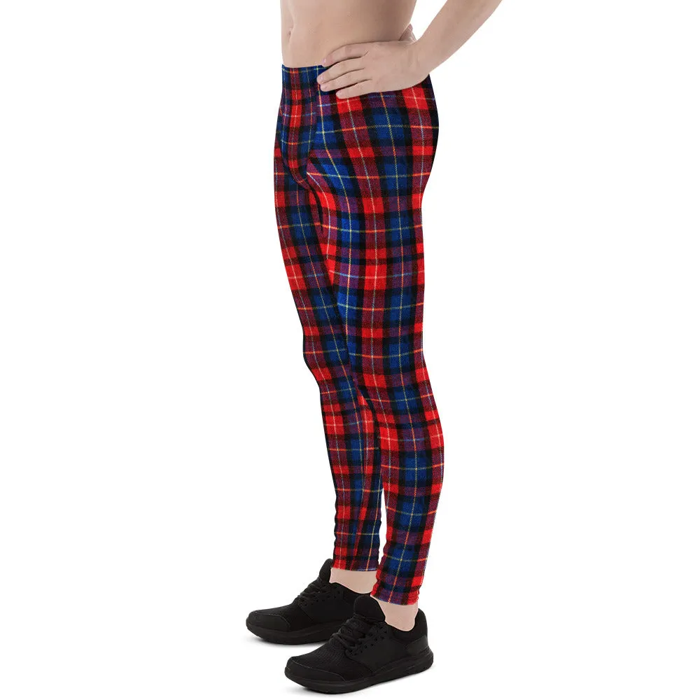 Red Plaid Meggings, Classic Red Plaid Print Men's Running Leggings Tights- Made in USA/EU/MX