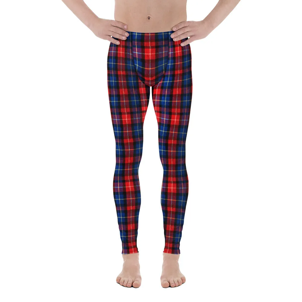 Red Plaid Meggings, Classic Red Plaid Print Men's Running Leggings Tights- Made in USA/EU/MX