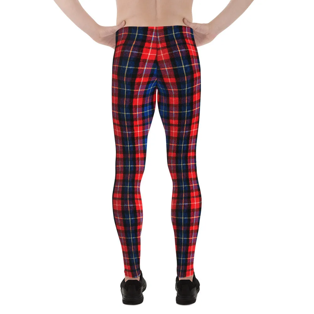 Red Plaid Meggings, Classic Red Plaid Print Men's Running Leggings Tights- Made in USA/EU/MX