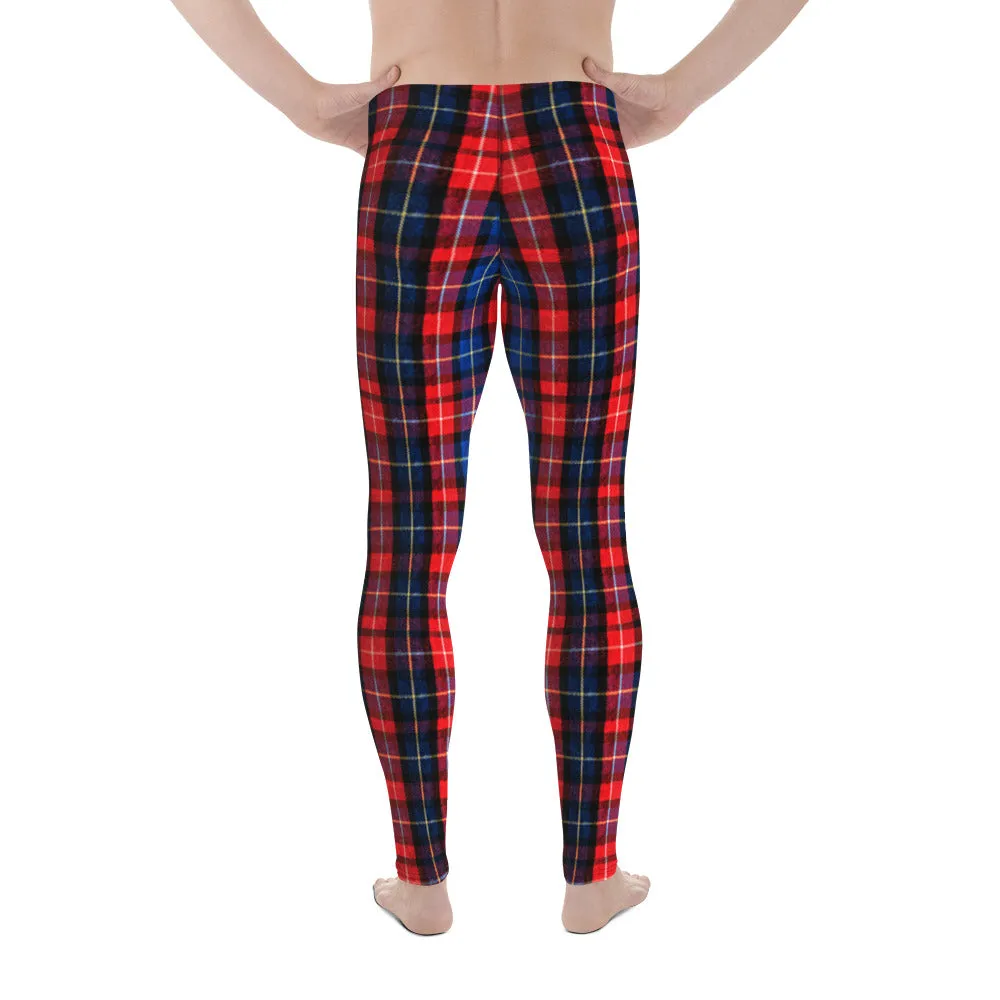 Red Plaid Meggings, Classic Red Plaid Print Men's Running Leggings Tights- Made in USA/EU/MX