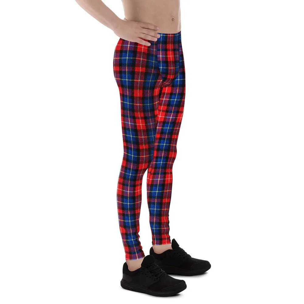 Red Plaid Meggings, Classic Red Plaid Print Men's Running Leggings Tights- Made in USA/EU/MX