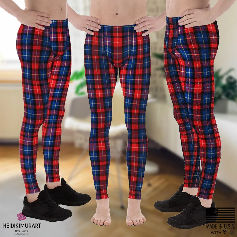 Red Plaid Meggings, Classic Red Plaid Print Men's Running Leggings Tights- Made in USA/EU/MX