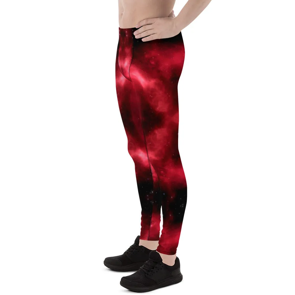 Red Thunder Lightning Men's Leggings, Mens Lightning Storm Pants, Thunder Lightning Leggings For Men-Made in USA/EU/MX