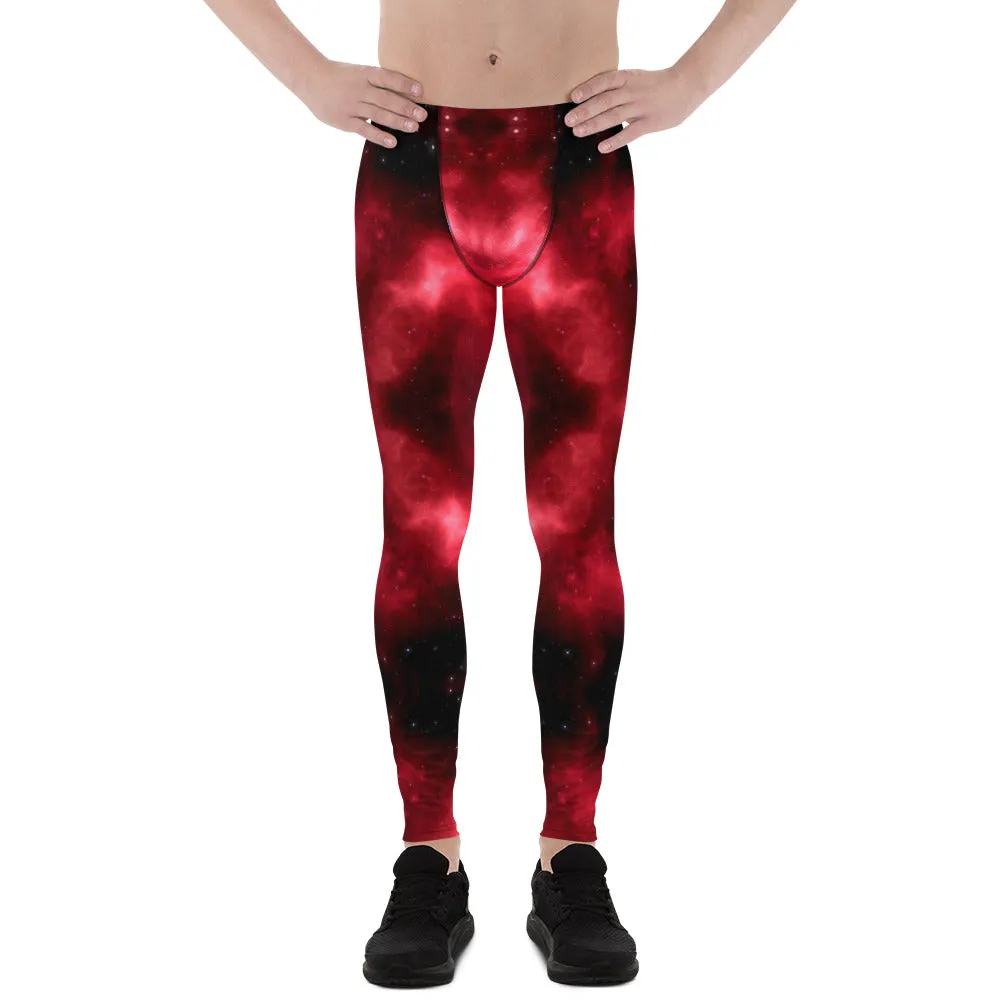 Red Thunder Lightning Men's Leggings, Mens Lightning Storm Pants, Thunder Lightning Leggings For Men-Made in USA/EU/MX