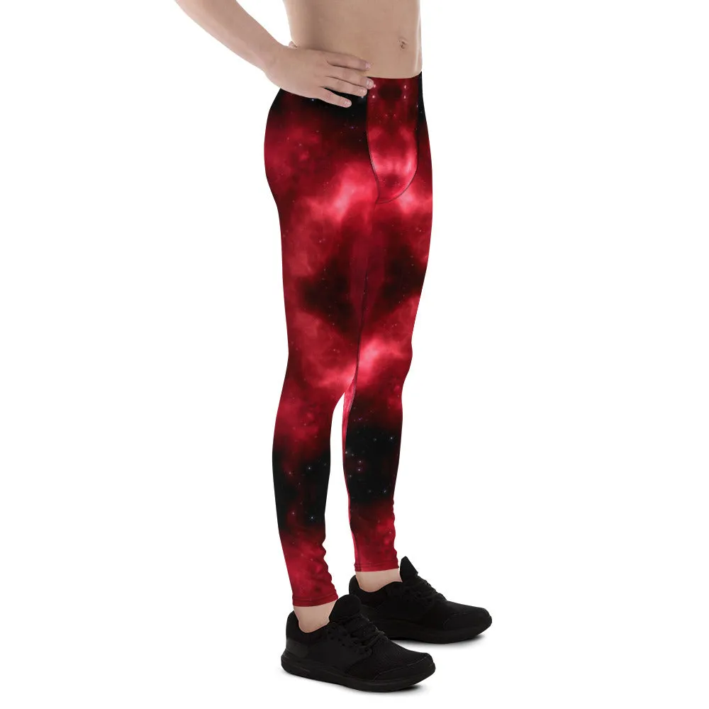 Red Thunder Lightning Men's Leggings, Mens Lightning Storm Pants, Thunder Lightning Leggings For Men-Made in USA/EU/MX