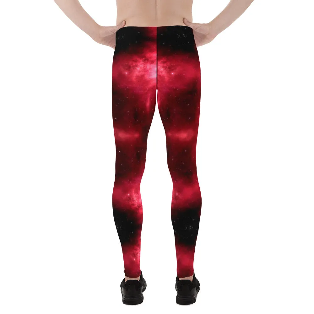 Red Thunder Lightning Men's Leggings, Mens Lightning Storm Pants, Thunder Lightning Leggings For Men-Made in USA/EU/MX