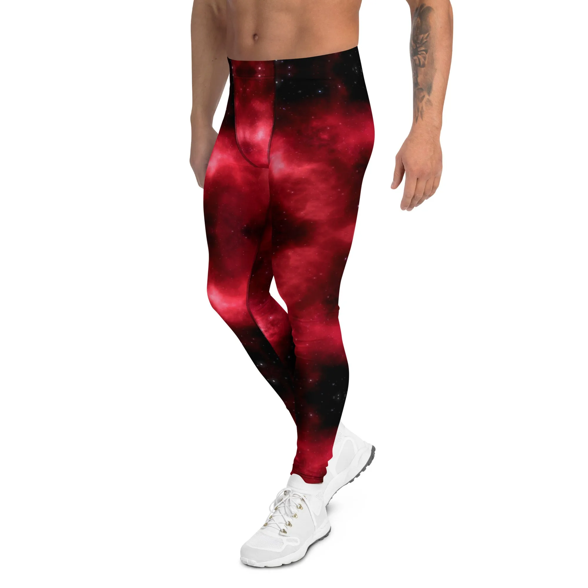 Red Thunder Lightning Men's Leggings, Mens Lightning Storm Pants, Thunder Lightning Leggings For Men-Made in USA/EU/MX