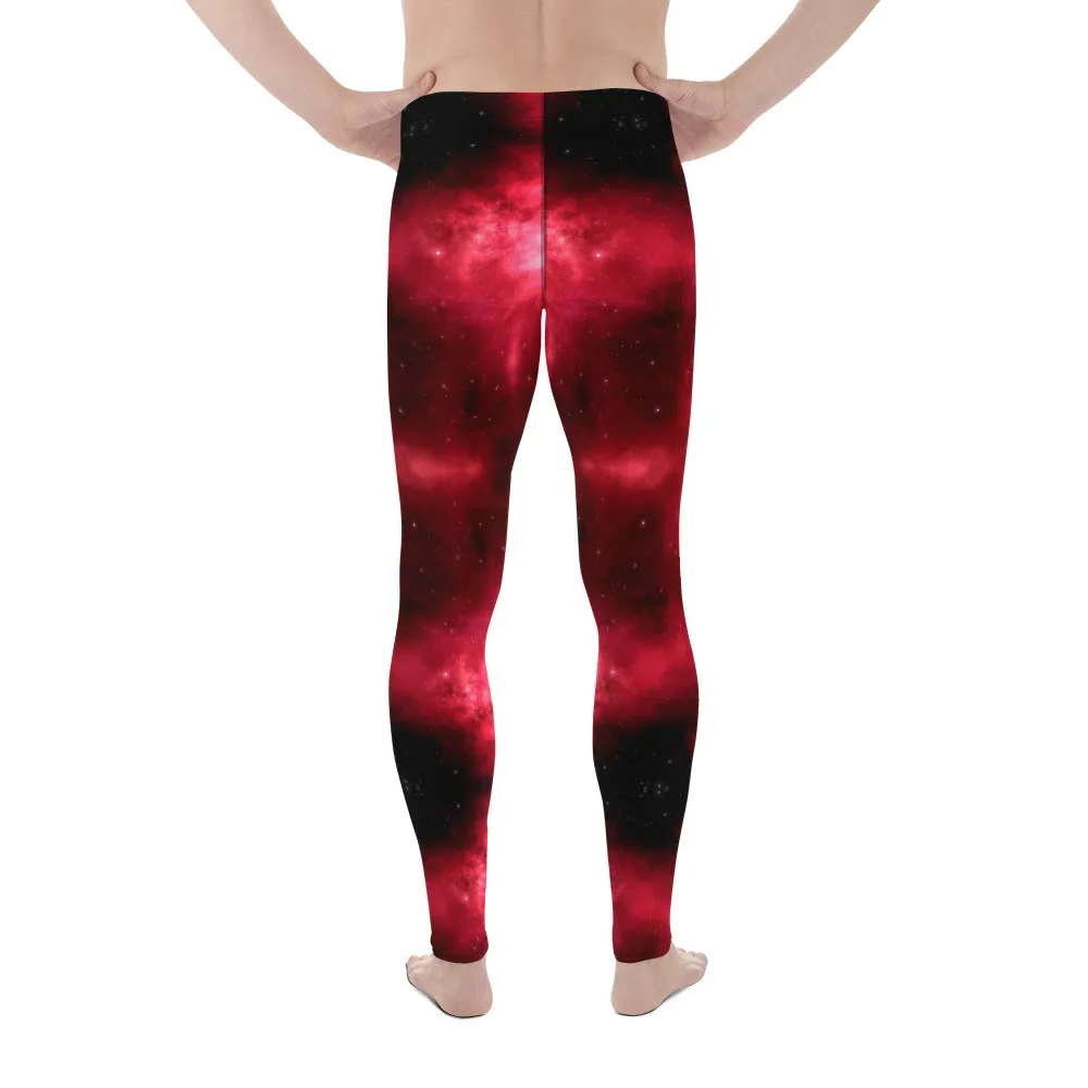 Red Thunder Lightning Men's Leggings, Mens Lightning Storm Pants, Thunder Lightning Leggings For Men-Made in USA/EU/MX