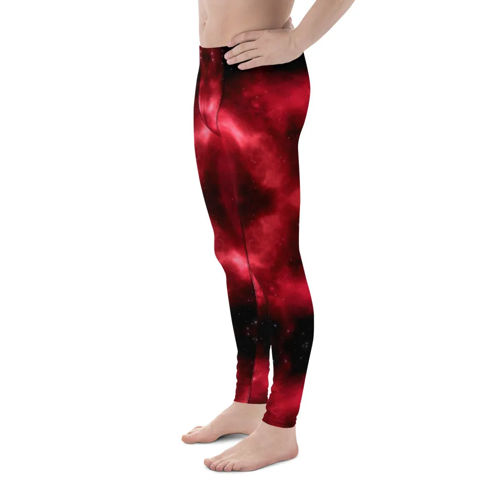 Red Thunder Lightning Men's Leggings, Mens Lightning Storm Pants, Thunder Lightning Leggings For Men-Made in USA/EU/MX