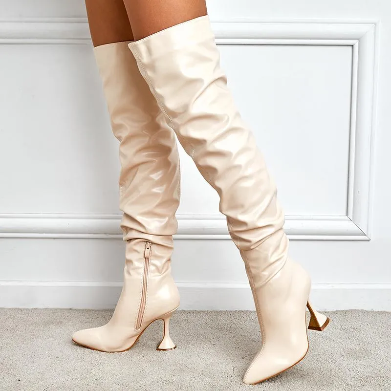 Solid Pointed-Toe Heeled Boots