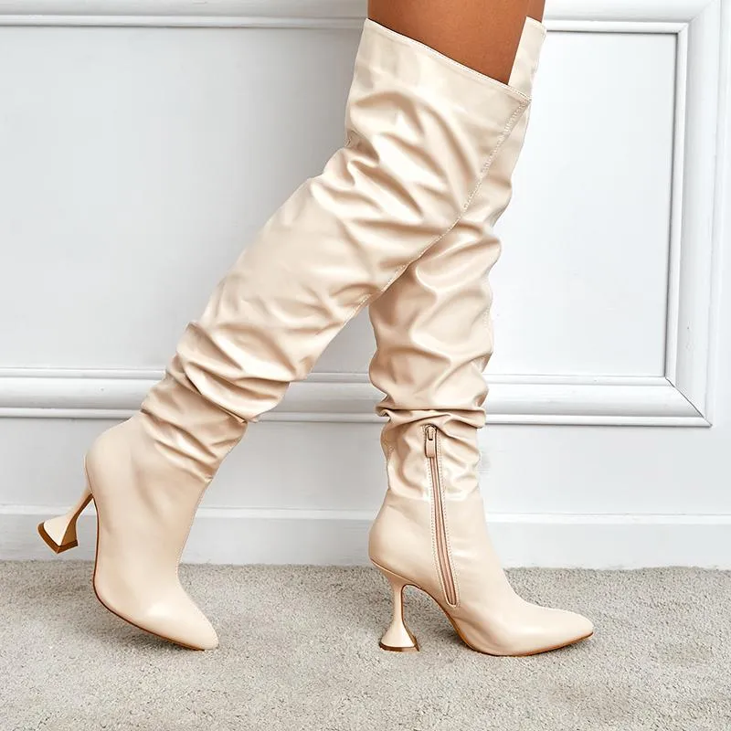 Solid Pointed-Toe Heeled Boots