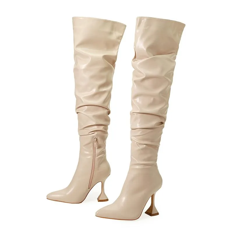 Solid Pointed-Toe Heeled Boots