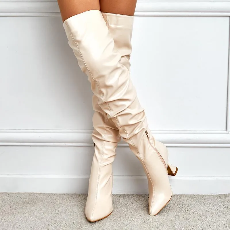 Solid Pointed-Toe Heeled Boots