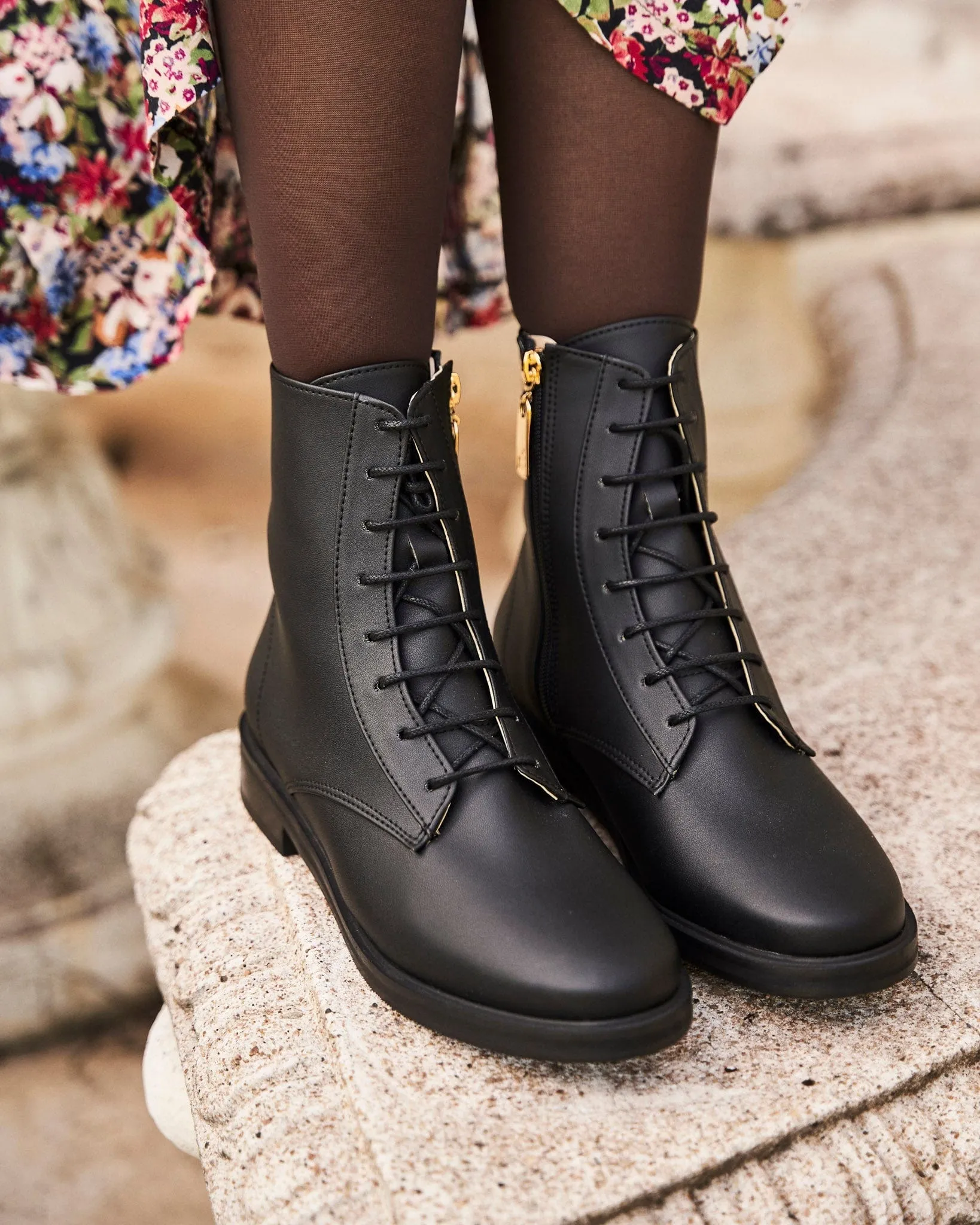 Spy Recycled Vegan Leather Lace-up Boots | Black