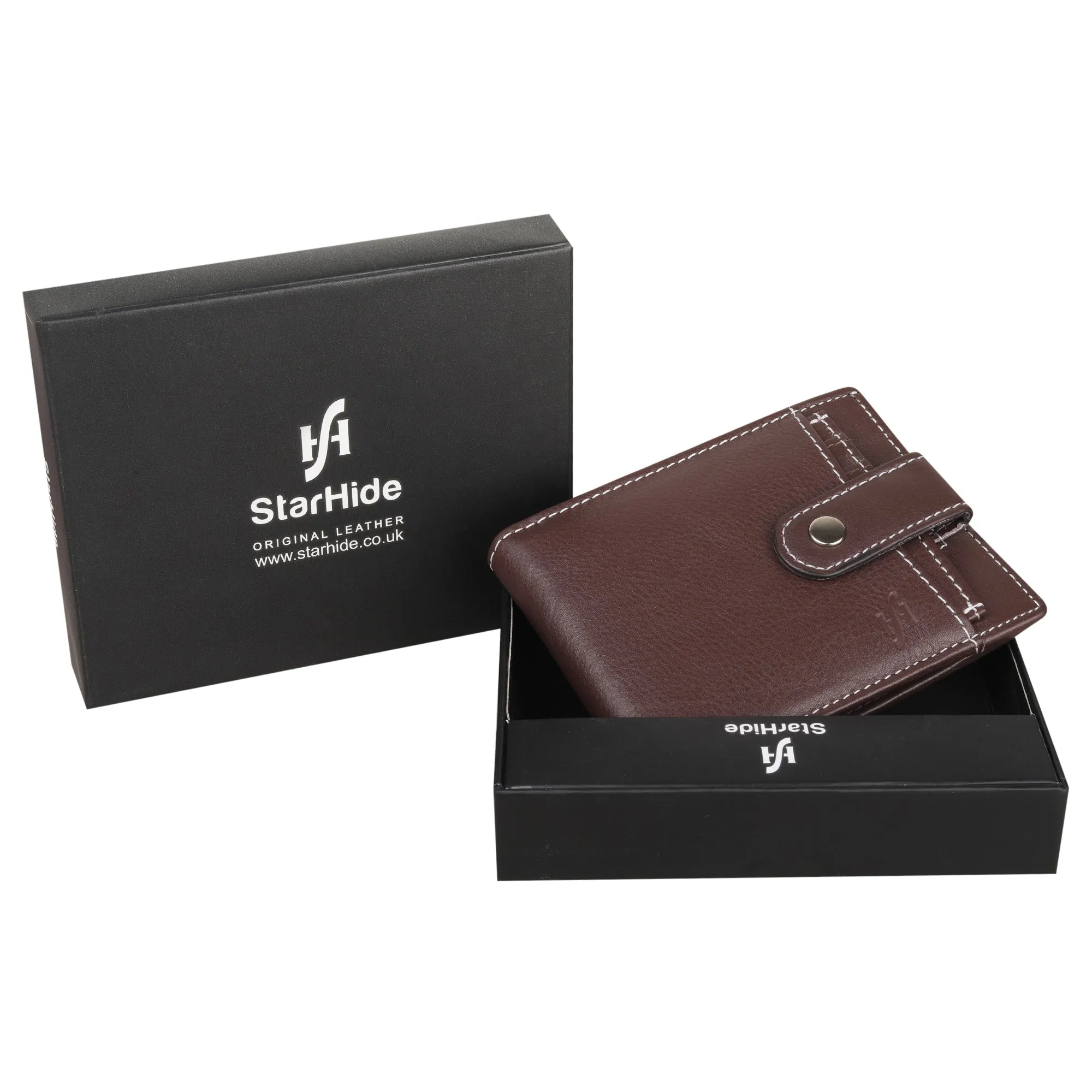 STARHIDE Mens RFID Blocking Genuine Leather Wallet with Removable Minimalist Slim Card Holder 1125