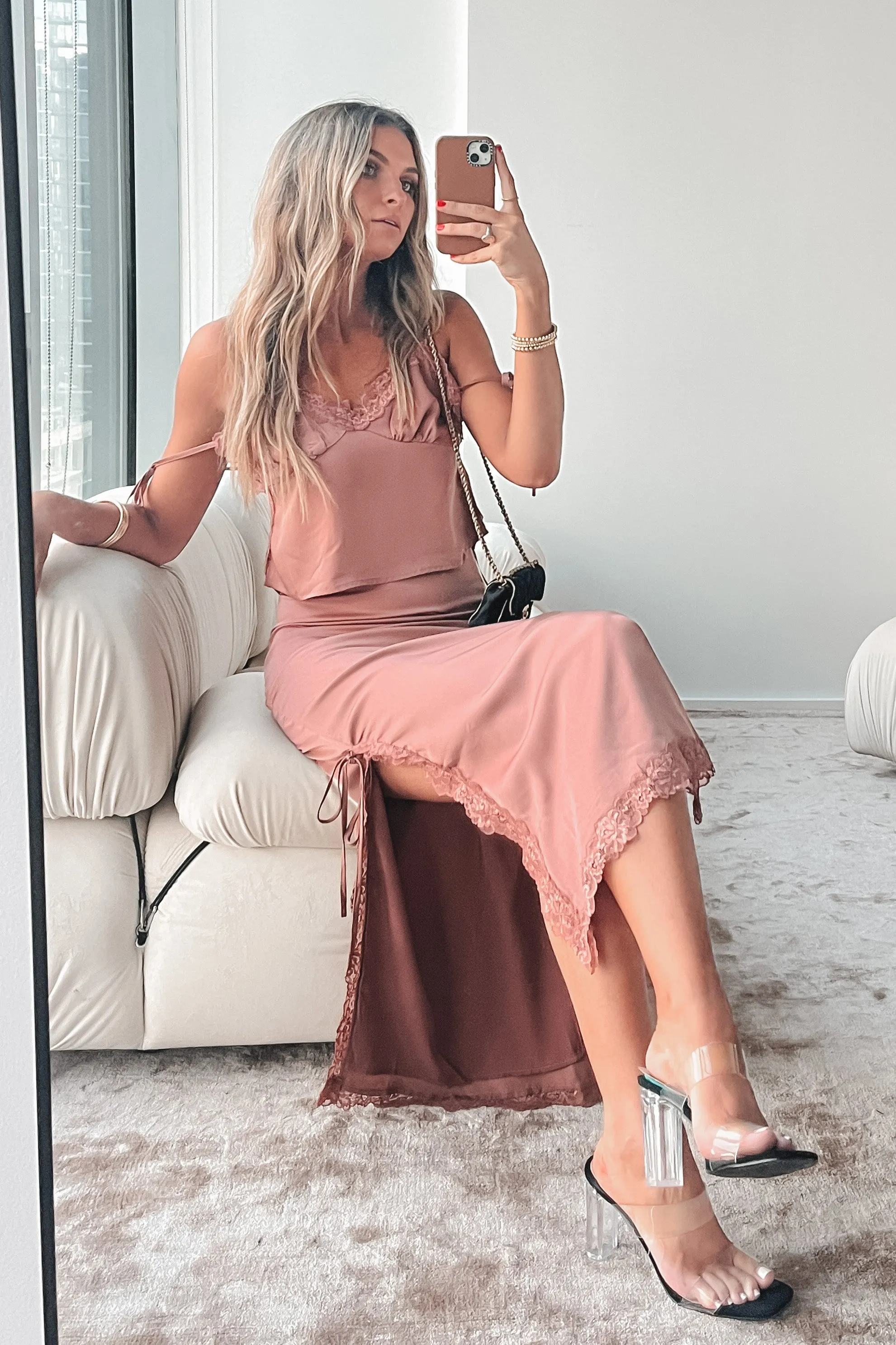 Stop And Smell The Roses Dusty Satin Maxi Skirt