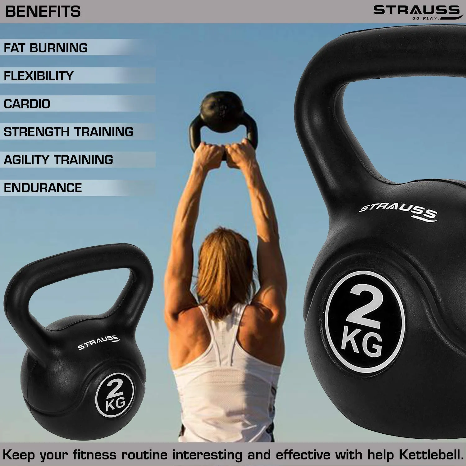 Strauss Aerobic Stepper, (Black/Grey) and Kettle Bell (Green), 2 KG