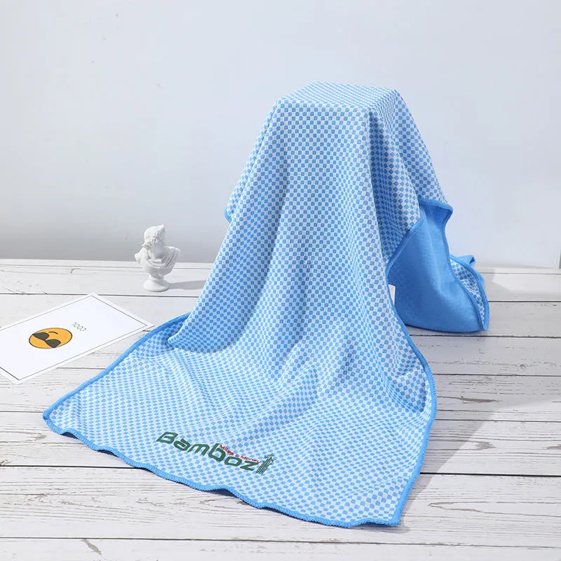 Summer Ice Silk Cold Sports Towel Outdoor Fitness Running Sweat Towel Double Layer Creative Plaid Print Cold Towel