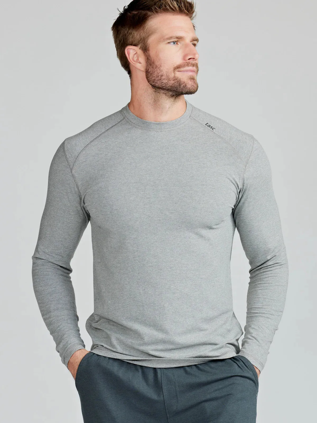 tasc Performance Men's Carrollton Long Sleeve Fitness T-Shirt in Heather Gray