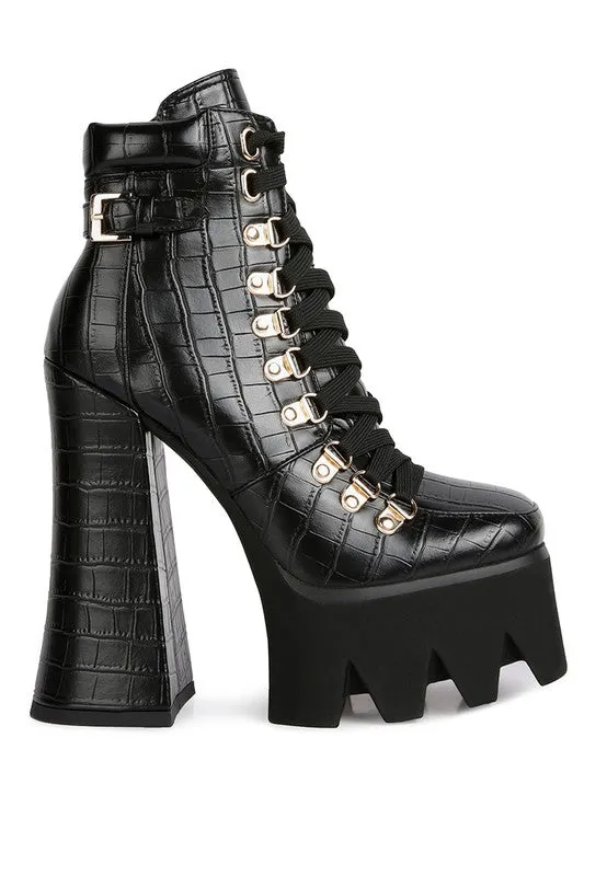 TEEK - Boogie High Block Heel Lace Up Biker Boots