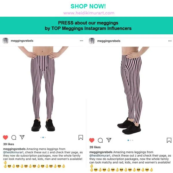 Turquoise Blue Striped Men's Leggings, Diagonally Striped Colorful Modern Premium Tights For Men