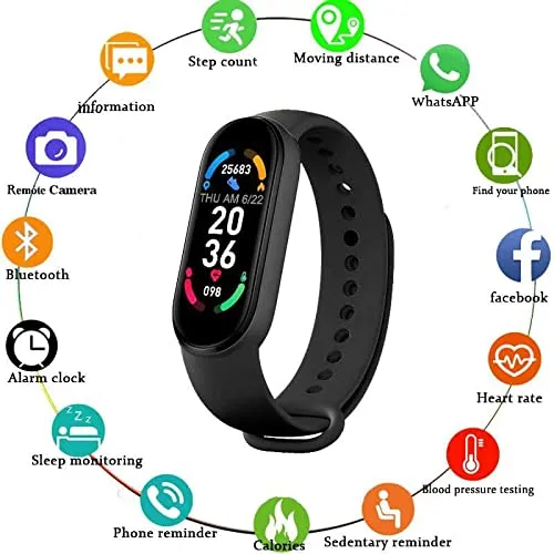 TXOR Venus, M6 Smart Watch Fitness Band with Touch Control for Android and iOS, Black Color