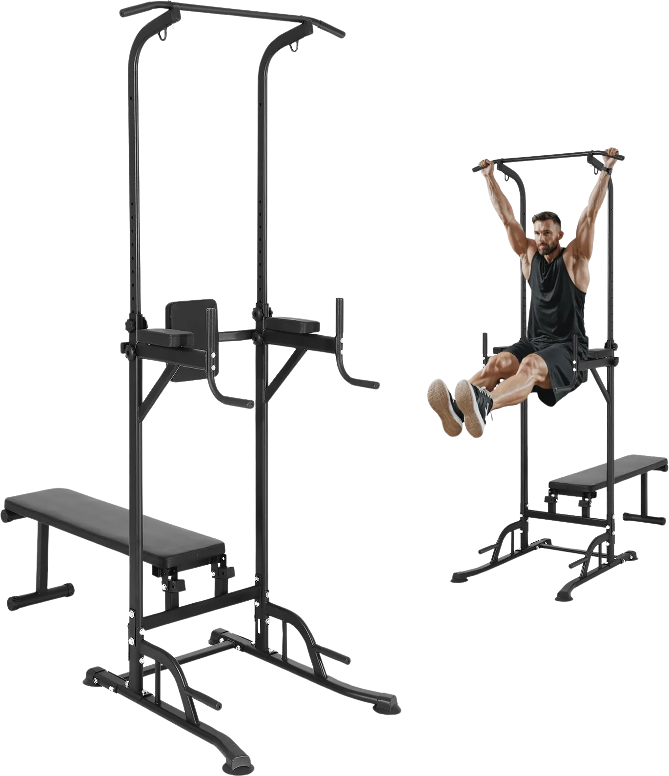 Vevor Power Tower 440 Lbs Capacity Height Adjustable Pull Up Bar with Dip Station and Bench New