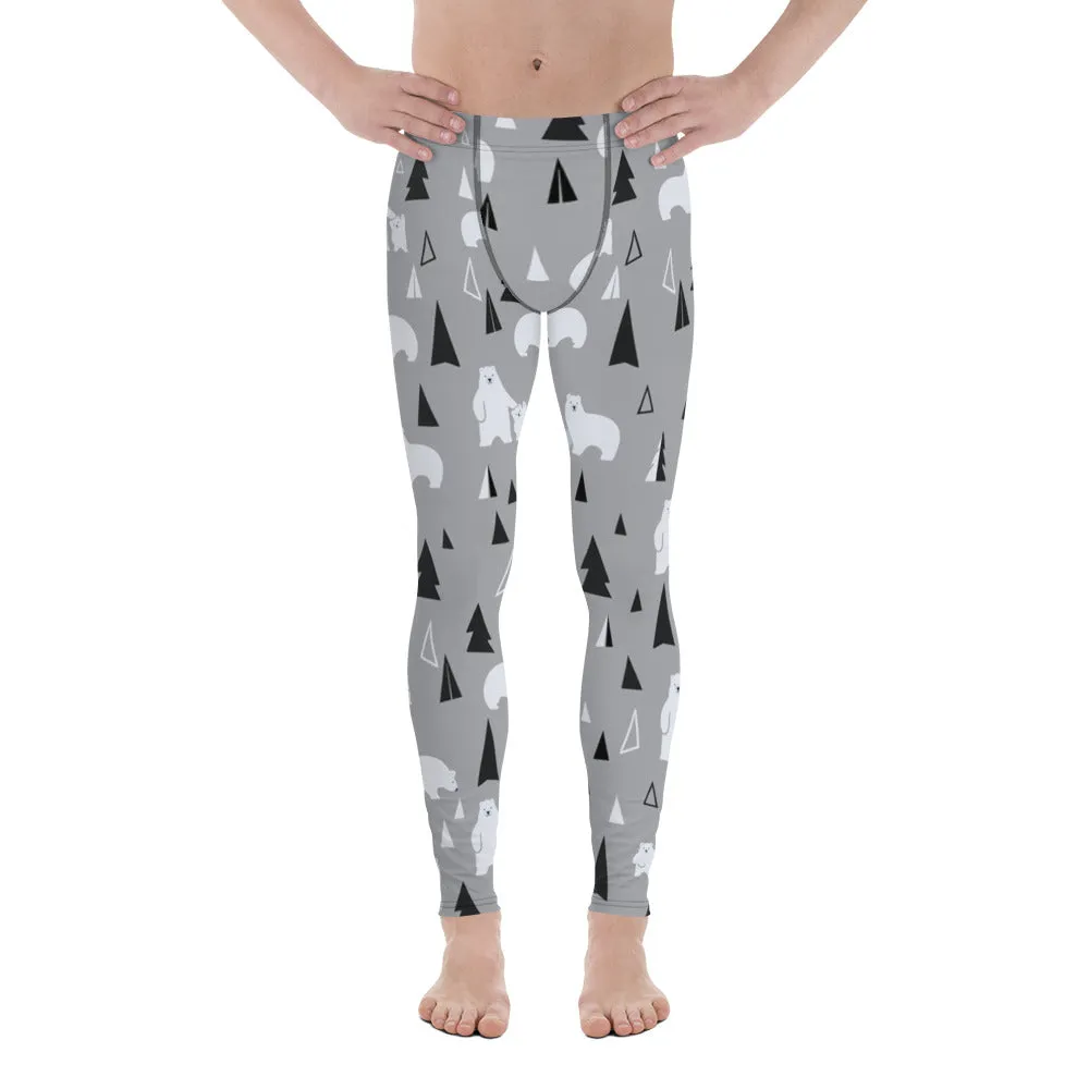 White Christmas Men's Tights, Best Polar Bear Lover Winter Christmas Men's Running Leggings & Tights Meggings