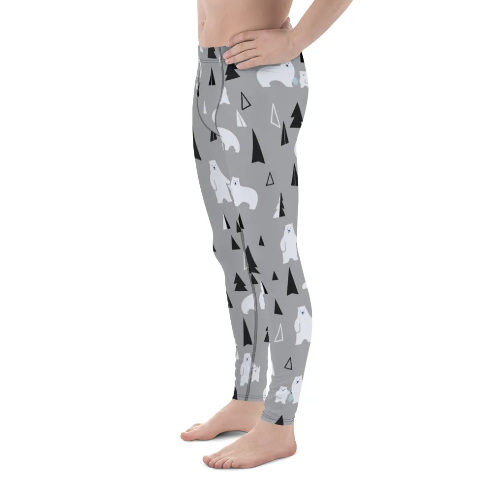 White Christmas Men's Tights, Best Polar Bear Lover Winter Christmas Men's Running Leggings & Tights Meggings