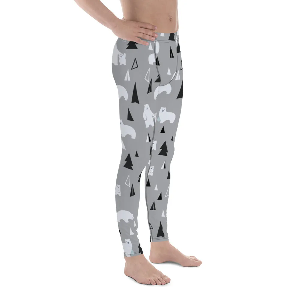 White Christmas Men's Tights, Best Polar Bear Lover Winter Christmas Men's Running Leggings & Tights Meggings