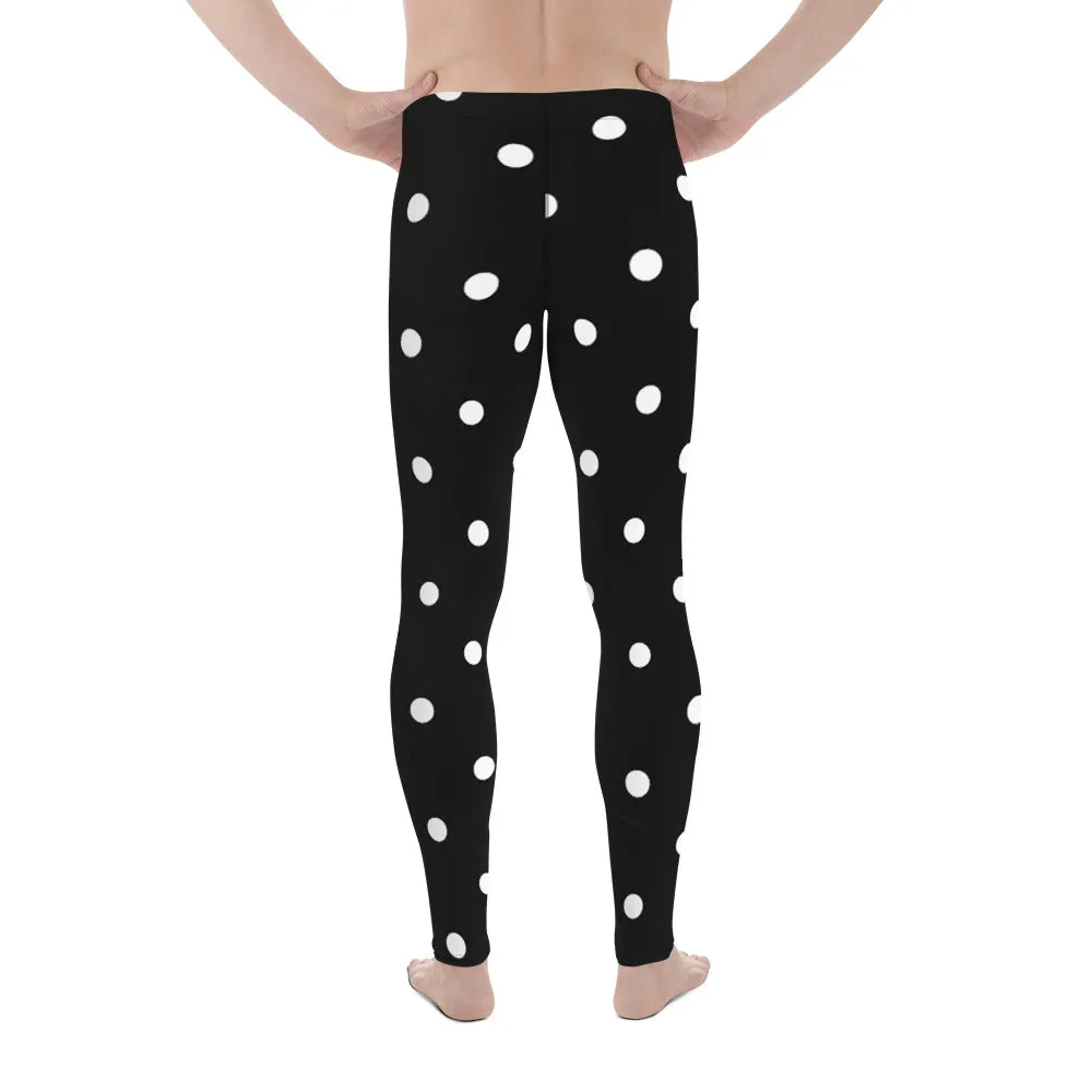 White Polka Dots Print Meggings, Premium Men's Leggings Pants With Dots -Made in USA/EU